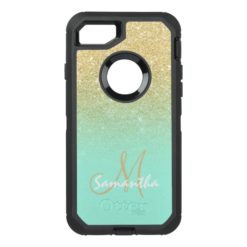 Chic gold ombre mint green block OtterBox defender iPhone 7 case