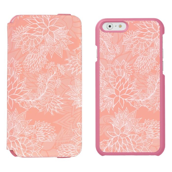 Chic hand drawn floral pattern on pink blush iPhone 6/6s wallet case
