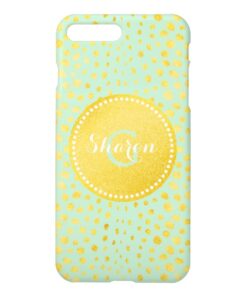 Chic mint faux gold glitter cheetah monogram iPhone 7 plus case