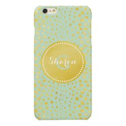 Chic mint faux gold glitter cheetah print monogram glossy iPhone 6 plus case