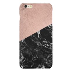 Chic modern rose gold black marble color block glossy iPhone 6 plus case