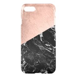 Chic modern rose gold black marble color block iPhone 7 case