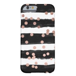 Chic rose gold confetti black watercolor stripes barely there iPhone 6 case