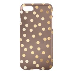 Chocolate Brown Gold Glitter Dots Clear Phone Case