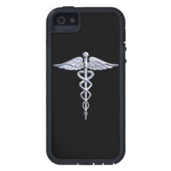 Chrome Like Caduceus Medical Symbol Black Decor Case For iPhone SE/5/5s