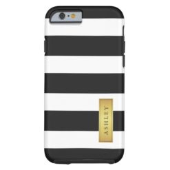 Classic Black White Stripe Pattern Gold Label Name Tough iPhone 6 Case