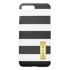 Classic Black White Stripe Pattern Gold Label Name iPhone 7 Plus Case