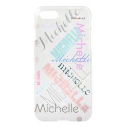 Clear Polka Dot with Name iPhone 7 Case