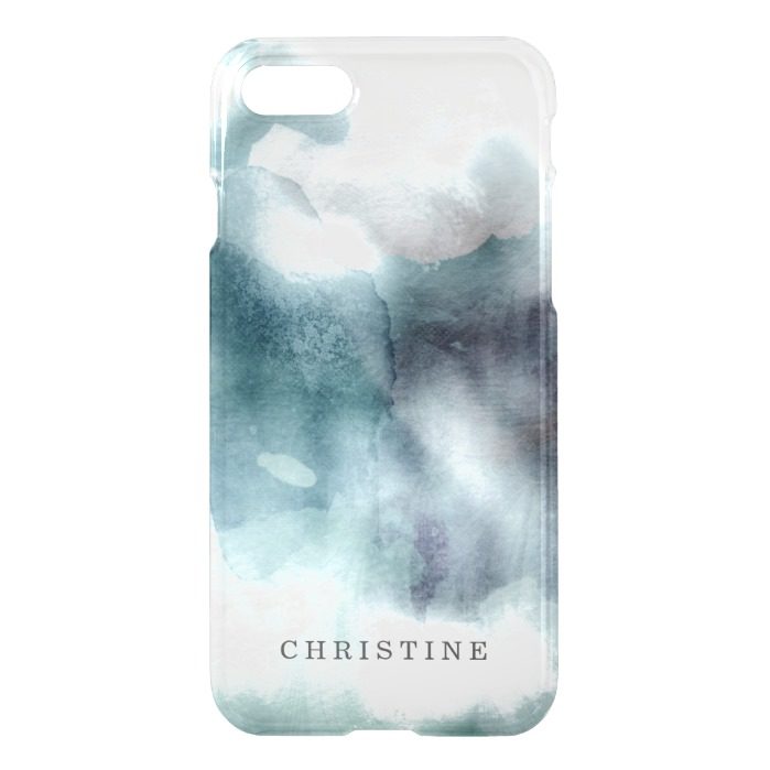 Clear monogram name watercolor hipster blue nautic iPhone 7 case