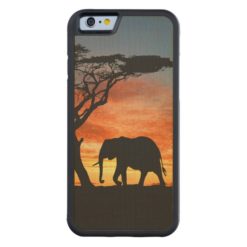 Colorful African Safari Sunset Elephant Silhouette Carved Maple iPhone 6 Bumper Case