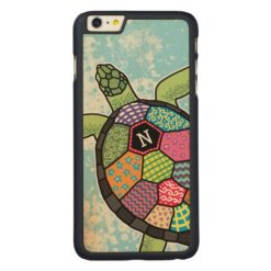 Colorful Patchwork Pattern Monogram Sea Turtle Carved Maple iPhone 6 Plus Case