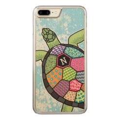 Colorful Patchwork Pattern Monogram Sea Turtle Carved iPhone 7 Plus Case