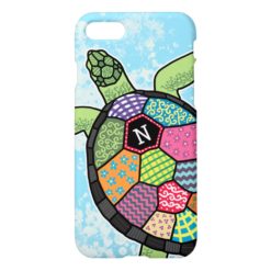 Colorful Patchwork Pattern Monogram Sea Turtle iPhone 7 Case