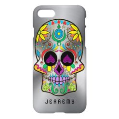 Colorful Sugar Skull 2 Metallic Silver Background iPhone 7 Case