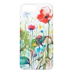 Colorful Watercolors Red Poppy's & Spring Flowers iPhone 7 Plus Case