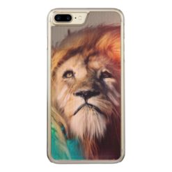Colorful lion looking up Feather Space Universe Carved iPhone 7 Plus Case