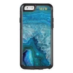 Cool Chic Blue Agate Geode Faux Gold Monogram OtterBox iPhone 6/6s Case