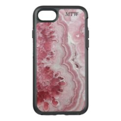 Cool Chic Pink Agate Faux Geode Gem Monogram OtterBox Symmetry iPhone 7 Case