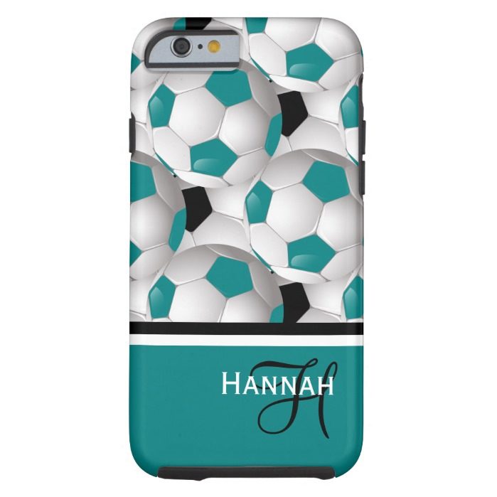 Cool Monogram Teal Black Soccer Ball Pattern Tough iPhone 6 Case