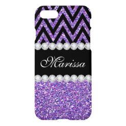 Cool Purple Glitter Black Chic Chevron Stripes iPhone 7 Case