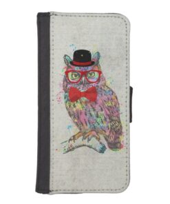 Cool funny trendy colourful watercolours owl iPhone SE/5/5s wallet