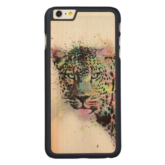 Cool leopard animal watercolor splatters paint Carved maple iPhone 6 plus slim case