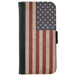 Cool trendy America flag burlap texture effect iPhone 6/6s Wallet Case