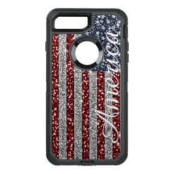 Cool trendy America flag shining faux glitter OtterBox Defender iPhone 7 Plus Case
