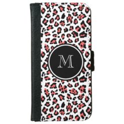 Coral Black Leopard Animal Print with Monogram iPhone 6/6s Wallet Case