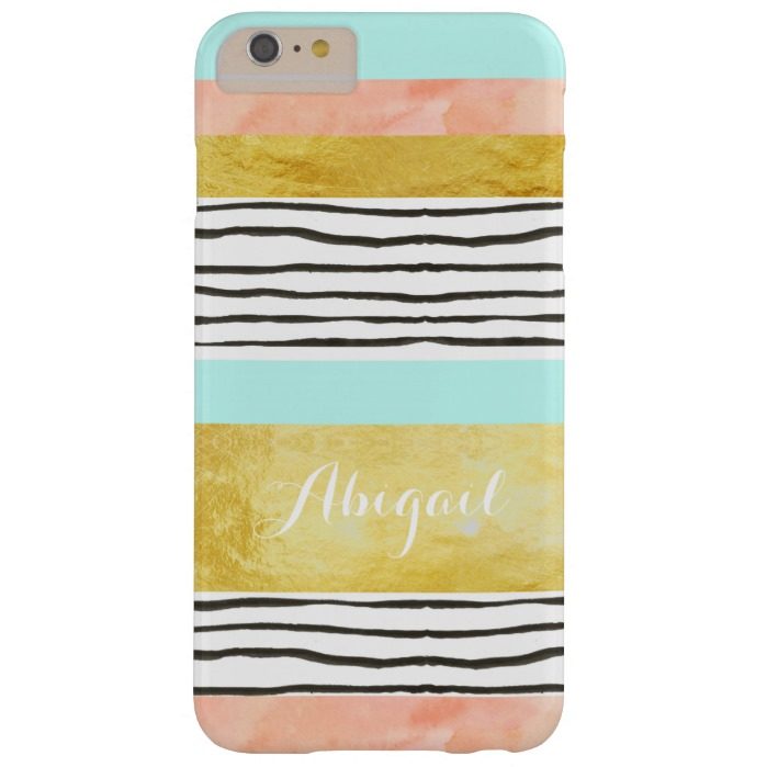 Coral Blue Gold Stripes iPhone 6/6s Plus Case