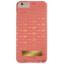 Coral Faux Gold Foil Arrows Pattern Barely There iPhone 6 Plus Case