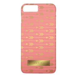 Coral Faux Gold Foil Arrows Pattern iPhone 7 Plus Case