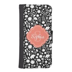 Coral Monogram Quatrefoil Black Floral Pattern iPhone SE/5/5s Wallet