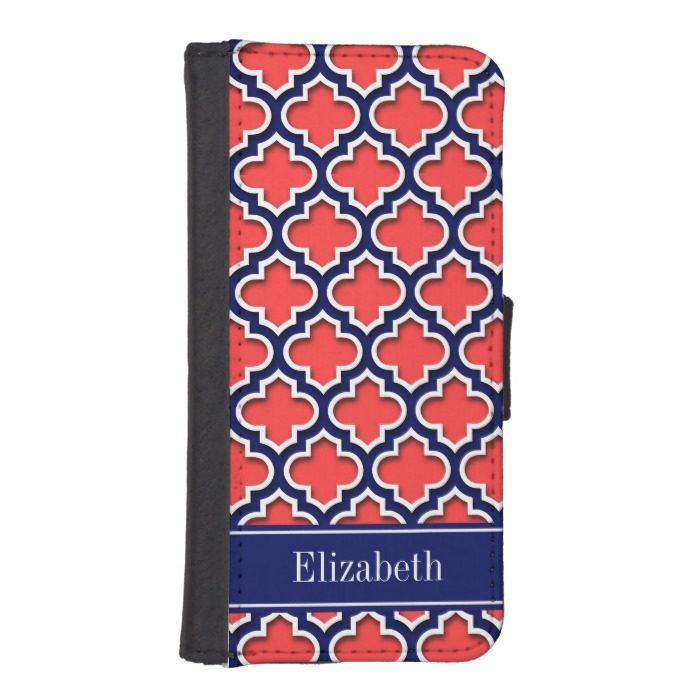 Coral Red Navy 5c Moroccan #5DS Navy Name Monogram iPhone SE/5/5s Wallet Case