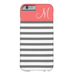 Coral and Charcoal Preppy Stripes Custom Monogram Barely There iPhone 6 Case