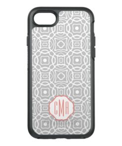 Coral and Gray Quatrefoil Monogram OtterBox Symmetry iPhone 7 Case
