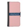 Coral and Navy Blue Chevrons Custom Name Wallet Phone Case For iPhone SE/5/5s