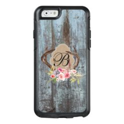 Country Blue Faux Wood Floral Antlers Monogrammed OtterBox iPhone 6/6s Case
