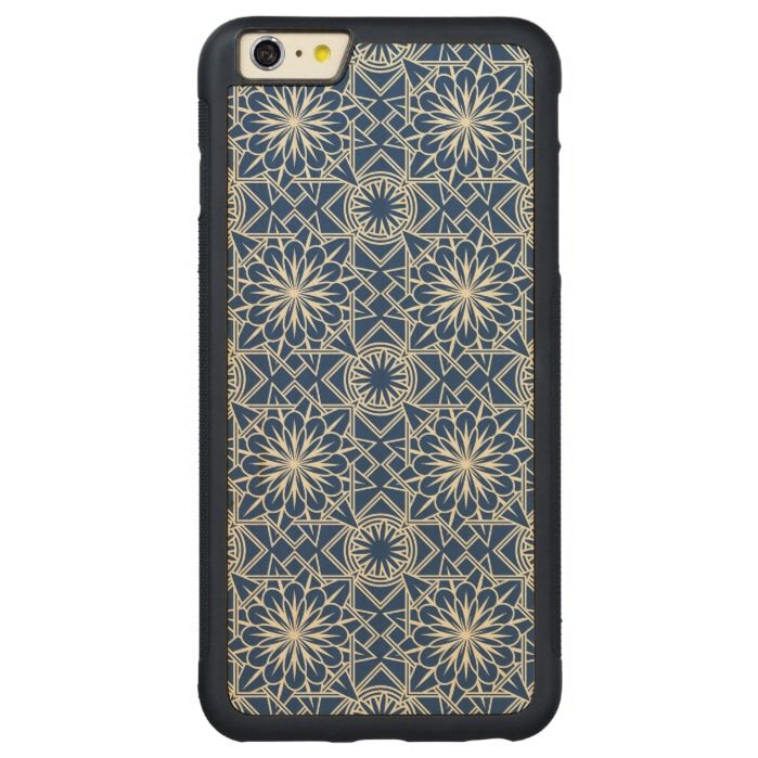 Cream and Blue Art Deco Floral Pattern Carved Maple iPhone 6 Plus Bumper Case
