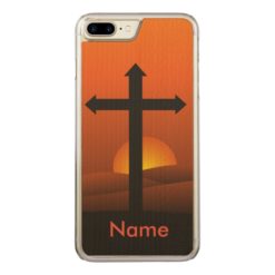 Cross Sunset Background Wood iPhone Carved iPhone 7 Plus Case
