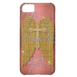 Cross w Glitter Diamond Jewel Look Angel Wings Cover For iPhone 5C