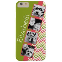 Custom 4 Photo Collage Lime and Coral Chevrons Barely There iPhone 6 Plus Case