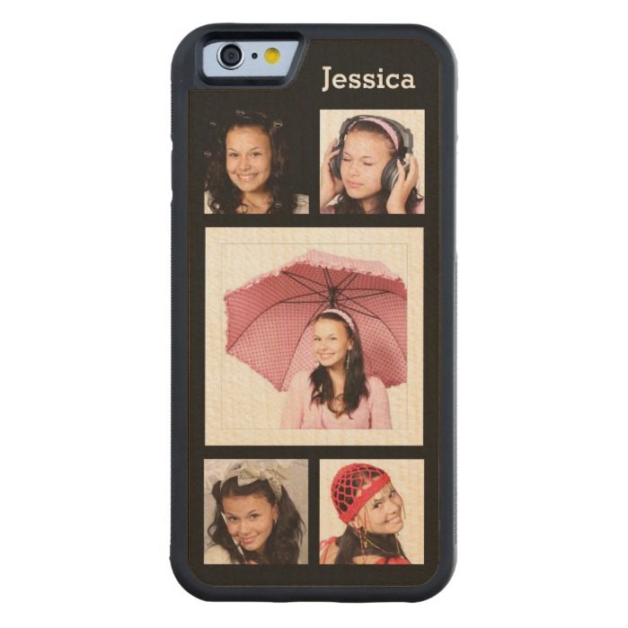 Custom 5 Selfies or Photos with Name Carved Maple iPhone 6 Bumper Case