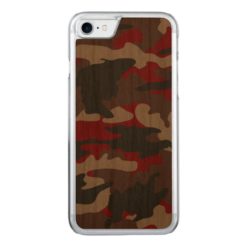 Custom Color Red Camo Camouflage Pattern Wooden Carved iPhone 7 Case
