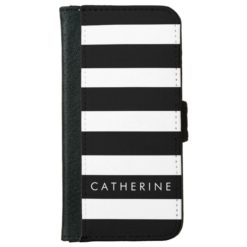 Custom Name Black and White Stripe iPhone 6/6s Wallet Case