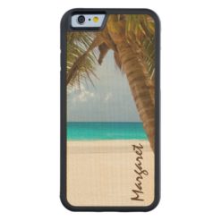 Custom Name Palm Tree Beach Tropical Carved Maple iPhone 6 Bumper