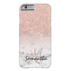 Custom faux rose pink glitter ombre white marble barely there iPhone 6 case