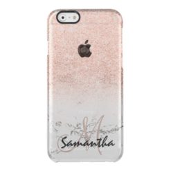 Custom faux rose pink glitter ombre white marble clear iPhone 6/6S case