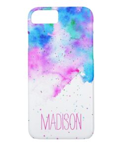 Custom monogram pink blue watercolor brushstrokes iPhone 7 case