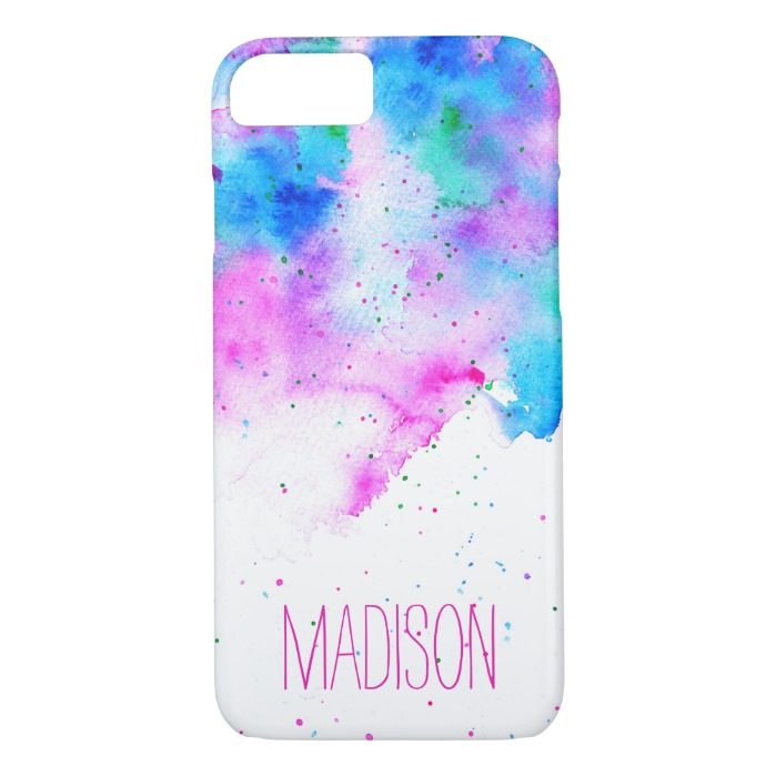 Custom monogram pink blue watercolor brushstrokes iPhone 7 case